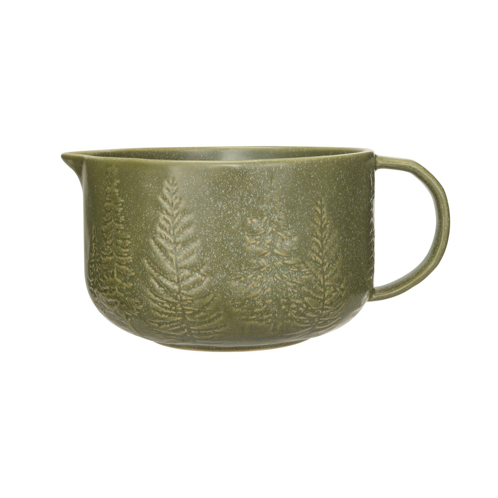 Hello Honey® 4qt. Green Trees & Matte Reactive Glaze Stoneware Batter Bowl with Handle